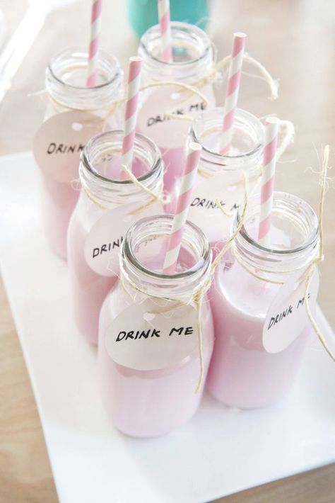 Glass milk bottles from a Vintage First Birthday Tea Party on Kara's Party Ideas | KarasPartyIdeas.com (14) First Birthday Tea Party, Vintage First Birthday, Toddler Tea Party, Girls Tea Party Birthday, Kids Tea Party, Birthday Tea Party, Alice In Wonderland Tea Party Birthday, Onederland Birthday Party, Mad Hatter Party