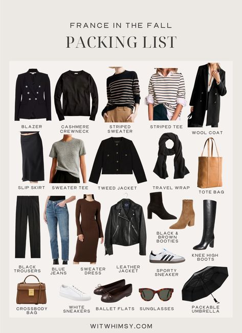 What to Pack for France in Fall - wit & whimsy Fall Packing List Outfits, France In Fall, What To Pack For France, France Outfits Winter, Winter Paris Outfits, French Fall Outfits, Fall Packing List, Fall Packing, Italy Travel Outfit