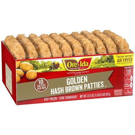 Ore-Ida Golden Hash Brown Patties 10Ct | Hy-Vee Aisles Online Grocery Shopping Hash Brown Patties, Homemade Hashbrowns, Ore Ida, Crispy Hashbrowns, Frozen Potatoes, Potato Patties, Ham Steaks, Shredded Potatoes, Dehydrated Onions