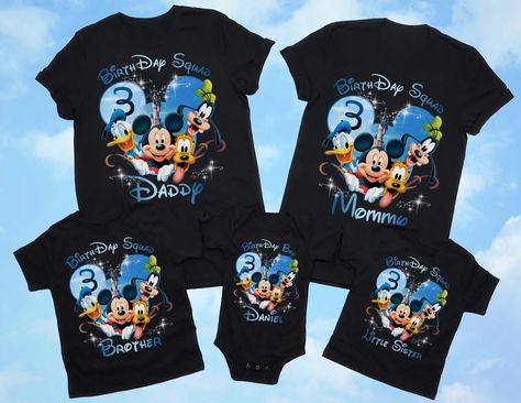 About Disney Birthday Squad Family Matching T-Shirt: You will love our comfort T-shirt once you put them on and experience a perfect combination of softness and stretchiness. Each comfort T-shirt is constructed with 100% preshrunk combed ring spun cotton, 30 singles to give you freedom of movement no matter what you’re doing. Perfect Design: Semi-fitted. High stitch density for smoother printing surface. 3/4" non-topstitched collar, taped neck and shoulders, double-needle sleeve... 3rd Birthday Shirts For Boys Disney, 80th Birthday Disney Shirt, Disney Christmas Birthday Shirts For Family, Disney Shirts For Family Best Day Ever, Mickey Mouse Birthday Tshirts Family, Disbey Birthday Shirt, Family Disney Shirts 1st Birthday, Disney Family Shirts Summer, Disney Family Bday Shirts