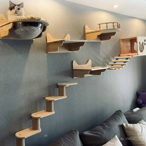 Tree House Toy, Wooden Hammock, Cat Climbing Wall, Cat Climbing Shelves, Cat Furniture Design, Katt Grejer, Cat Wall Shelves, Cat Tree House, Cat Climbing Frame