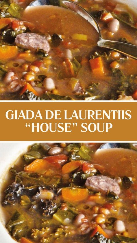 Giada De Laurentiis “House” Soup Giada’s House Soup, Giada House Soup, Giada Soup Recipes, Leek Soup Recipes, Dinner Soups, Mediterranean Soup, Kielbasa Soup, Giada De Laurentiis Recipes, Leeks Soup Recipes