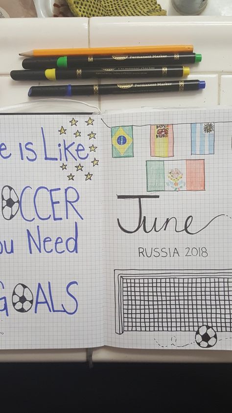 JUNE Plan with me World Cup Soccer Theme Soccer Journal, Drawing Themes, Soccer Theme, Football Themes, Bullet Journal Themes, Journal Themes, Illustration Design, Soccer, Bullet Journal