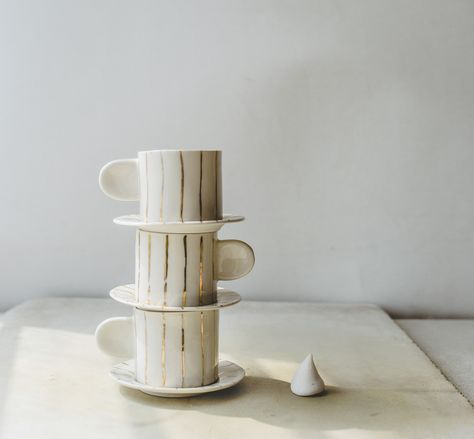 Coffee Cups Unique, Slow Morning, Coffee Sets, Pottery Inspo, Porcelain Espresso Cups, Espresso Cups Set, Modern Pottery, Handmade Porcelain, Pottery Mug