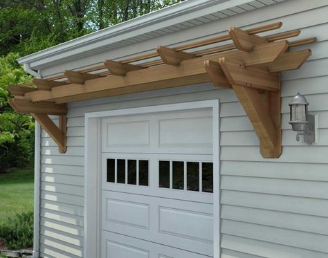 Image result for eyebrow pergola Eyebrow Pergola, Garage Trellis, Breeze Wall, Craftsman Remodel, Wall Mounted Pergola, Pergola Shade Cover, Corner Pergola, Diy Garage Work Bench, Garage Pergola