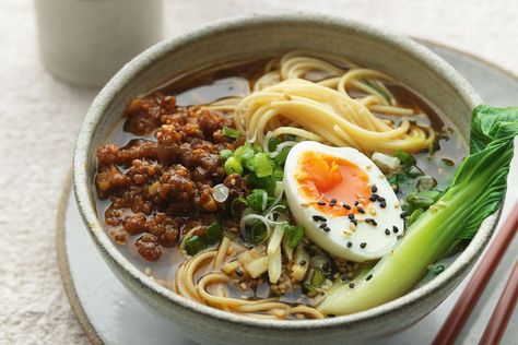 The ultimate winter warmer, this spicy miso ramen will keep you cosy on the coldest of nights. Pork Ramen Recipe, Miso Pork, Ramen Recipes Easy, Pork Ramen, Pak Choy, Easy Ramen, Ginger Pork, Ramen Recipe, Miso Paste