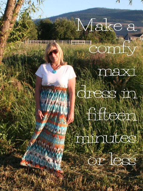 Ah, the maxi dress. So comfy! So cute! Here’s a maxi dress you can make in less than fifteen minutes. I had previously used the bottom of this thrift store shirt for some ruffles. Now I can u… Maxi T Shirt Dress, Shirt Dress Tutorials, Summer Dresses Tutorial, Renegade Seamstress, Maxi Skirt Tutorial, Comfy Maxi Dress, Diy Maxi Dress, Dress Tutorial, Skirt Tutorial