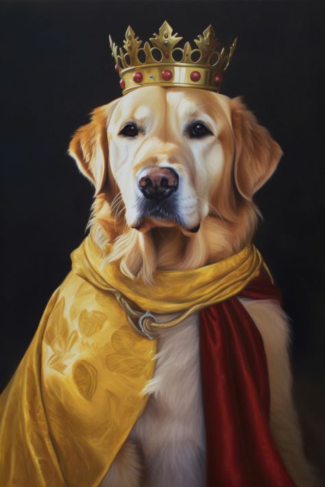 Add a touch of whimsical royalty to your decor with this Royal Golden Retriever Art Print. This modern wall art, featuring a regal Golden Retriever in a crown and cape, is perfect for dog lovers or fans of unique art. Available in various sizes, this captivating pet wall art piece is a lively addition to any room and an unforgettable gift. English Retriever, Golden Retriever Painting, Royal Dog, Pet Wall Art, Portraits Painting, Cute Golden Retriever, Golden Retriever Art, Gorgeous Animals, Golden Retriever Gifts