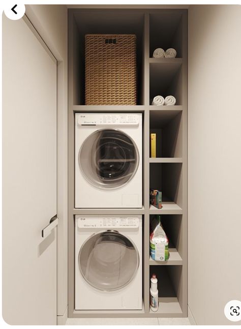 Bathroom Favorites, Laundry Cupboard, Perfect Laundry Room, Small Utility Room, Utility Room Designs, Stacked Laundry Room, Laundry Room Ideas Small Space, Small Laundry Room Organization, Stylish Laundry Room