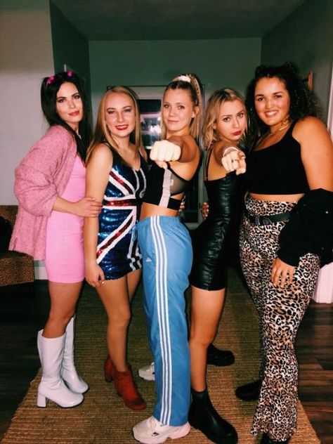 Spice Girls Outfits Halloween Costumes, Spice Girls Group Costume, Spice Girls Outfits 90s, 90s Group Costumes, Group Girls Halloween Costumes, Spice Girls Costume Halloween, 90s Dress Up Costumes, Scary Spice Outfit, Group Girl Halloween Costumes