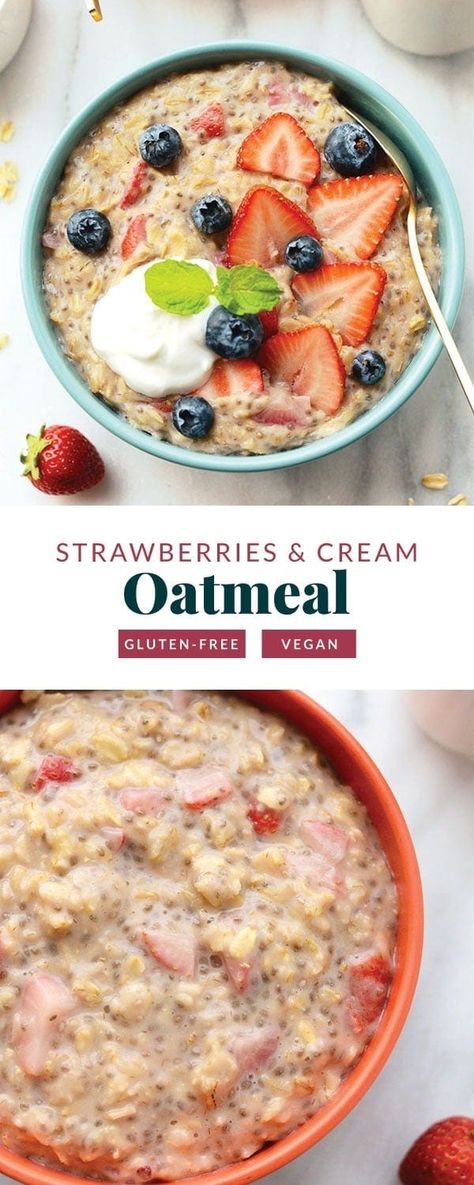 Mediterranean Diet Oatmeal Recipes, Mediterranean Diet Oatmeal, Strawberry And Cream Oatmeal, Oatmeal Stovetop, Vegan Hummus Wrap, Strawberries And Cream Oatmeal, Best Oatmeal Recipe, Healthy Breakfast Idea, Healthy Oatmeal Recipes