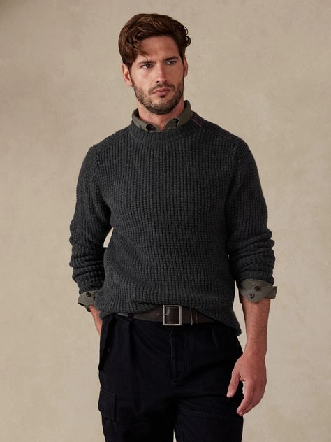 Artie Cashmere Sweater | Banana Republic Men’s Sweater With Collar Underneath, Mens Dark Academia Outfit, Old Money Sweater Men, Men’s Dark Academia, Dark Academia Style Men, Male Teacher Outfits, Modest Muslim Outfits, French Men Style, Vintage Outfits For Men