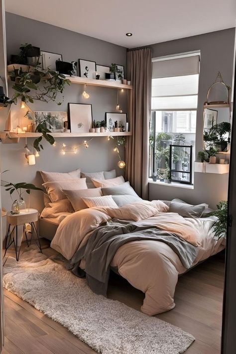 Transform your space with a bedroom refresh. Discover ideas and tips for updating decor, improving comfort, and creating a serene, stylish retreat Small Bedroom Inspirations Cozy Relaxing, Rustic Small Bedroom, Grey Cozy Bedroom, Small Bedroom Inspo Aesthetic, Warm Grey Bedroom, Grey Room Ideas Bedroom, Bedroom Shiplap, Warm Bedroom Aesthetic, Cozy Grey Bedroom