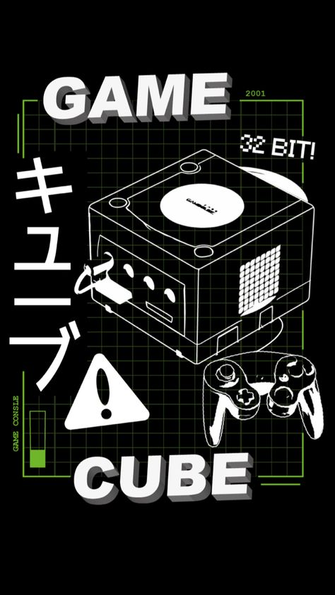 My own creation of a graphic design line i call game over, this is the nintendo game cube Nintendo Graphic Design, Metaverse Graphic Design, Gamer Branding, Gamecube Aesthetic, Retro Video Game Aesthetic, Gaming Graphic Design, Game Graphic Design, Gaming Prints, Video Game Graphics