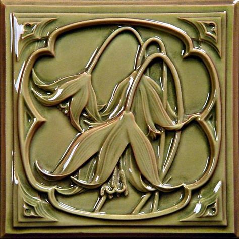 Fawn Lilly Three Tudor Tile, Art Nouveau Tile, Craftsman Tile, Pretty Tiles, Art Nouveau Tiles, Ceramic Wall Decor, Art Nouveau Poster, App Pictures, Color Vibe