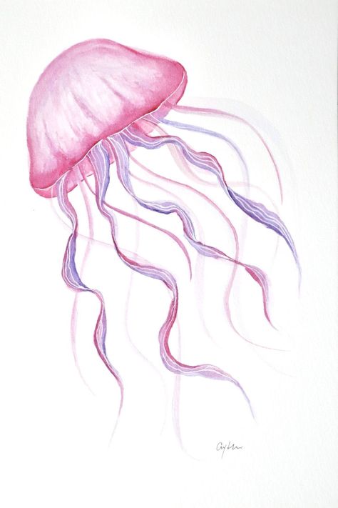 Drawing Jellyfish, Pink Jellyfish, Jellyfish Drawing, Watercolor Drawing, Jellyfish, I Hope, Purple, Pink