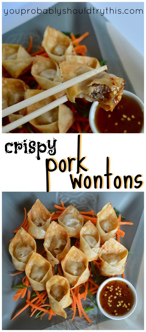 Crispy Pork Wontons – mamabatesmotel Pork Wonton Recipes, Pork Wonton Recipe, Pork Wontons, Wonton Recipe, Wonton Wrapper Recipes, Pork Dumplings, Crispy Wonton, Won Ton, Wonton Recipes