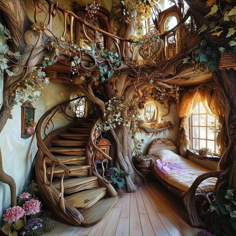 Fae House, Forest Home, Fantasy Rooms, Tree House Designs, Fairytale Cottage, Fantasy Homes, Hobbit House, Fantasy House, Dream House Rooms