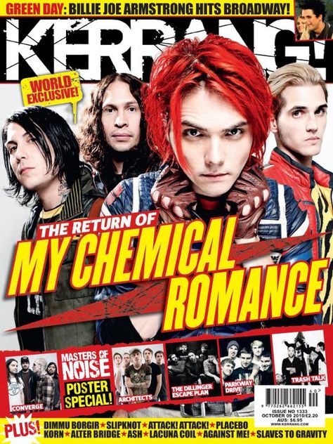 Kerrang Magazine Cover, Mcr Magazine, My Chemical Romance Members, Mcr Band, Kerrang Magazine, Interesting Decor, Dimmu Borgir, Rock Cover, I Love Mcr