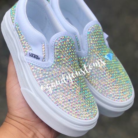 Custom Full Bling Vans Size: 11 Y Firm On Price Vans Shoes Custom, Wedding Vans, Bling Nike, White Checkered Vans, Resin Crystals, Van Color, Checkered Vans, Pretty Shoes Sneakers, Bailey Bow Uggs