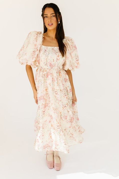 scout puff sleeve dress // spring floral *zoco exclusive* – shop zoco Dress For Brunch, Soft Spring, Puff Sleeve Midi Dress, Knit Tank Dress, Puff Sleeve Dress, Garden Parties, Dress Spring, Pink Floral Dress, Polka Dress