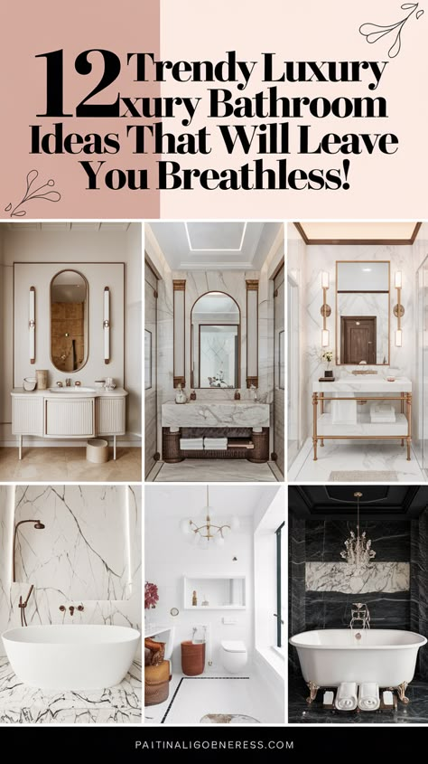 12 Trendy Luxury Bathroom Ideas That Will Leave You Breathless! Quartzite Bathroom Vanity, Classic Bathroom Tiles Design Ideas, Marble Bathrooms Ideas, Mcgee Bathroom Ideas, Bathroom Luxury Decor, Lux Bathroom Ideas, Fancy Bathroom Luxury, Kohler Statement, High End Bathroom Design