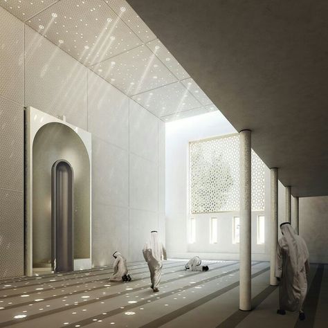 Sunlit prayer hall Modern Islamic Interior, Islamic Quotes About Life, Muslim Prayer Room Ideas, Prayer Room Ideas, Mosque Design, Mosque Architecture, Hall Interior, Positive Living, Prayer Room