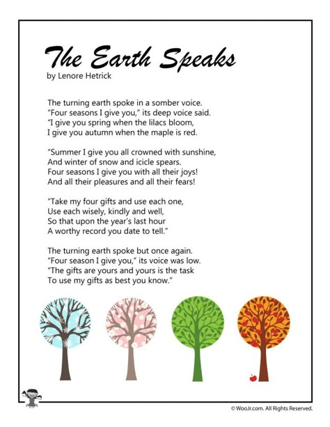 The Earth Speaks Poem for Children English Poems For Children, Nature Poems For Kids, Halloween Poems For Kids, Best Poems For Kids, Earth Day Poems, Earth Poems, Poem Recitation, Moon Poems, Kindergarten Poems