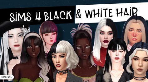 hair cc Ts4 Two Toned Hair, Sims 4 White Streak Hair Cc, Sims 4 Two Toned Hair Cc, Two Tone Hair Sims 4 Cc, Sims 4 Black And White Hair, Sims 4 Cc Black And White Hair, Sims 4 Two Toned Hair, Sims 4 Cc Ombre Hair, White Streak In Hair