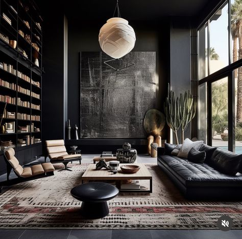 Masculine Interior, Bohemian Decoration, Black Interior Design, Modernist Architecture, Living Room Design Inspiration, Loft Living, Dark Interiors, Dream Decor, Dream Home Design