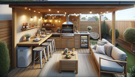 7 Most Popular Small L-Shaped Outdoor Kitchen Designs L Shape Outdoor Kitchen Ideas, L Shape Outdoor Kitchen, L Shaped Outdoor Kitchen, Outdoor Living Small Spaces, L Shape Kitchen Layout, Small Outdoor Kitchens, Small Backyards, Kitchen Layout Plans, Patio Deck Designs