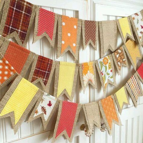 Bunting Ideas, Fall Banner, Home Decor Rustic, Banners Buntings, Autumn Crafts, Burlap Fabric, Bunting Banner, Fall Diy, Wood Pieces