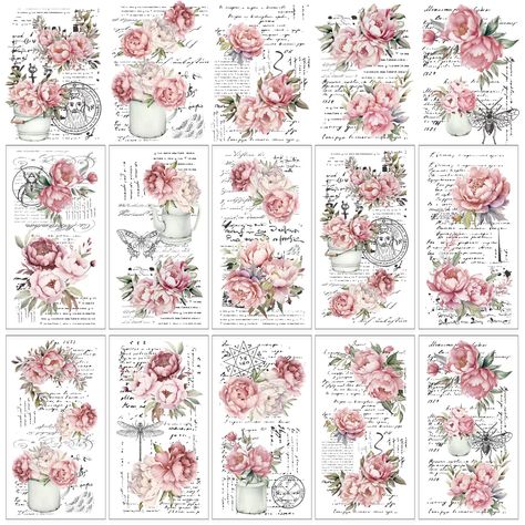 PRICES MAY VARY. Package Included - You will receive 10 sheets of rub on transfer, each sheet has a different design, sufficient quantity and delicate designs can meet your daily decoration needs. Elegant Design - The rub on transfers adopts watercolor style, printed with rose, butterfly, etc., mainly colored in pink, delicate and vintage, providing you with a variety of DIY options to add a fun atmosphere. Reliable Material - Made of premium polyurethane material, thick and reliable, not easy t Rub On Furniture Transfers, Decoupage Paper Printable Vintage, Shabby Chic Jars, Floral Transfers, Decoupage Paper Printable, Furniture Stickers, Furniture Decals, Flower Furniture, Office Diy