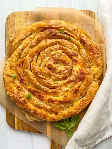 Easy Traditional Bulgarian Banitsa Mediterannean Recipes, Bulgarian Banitsa, Phyllo Feta, Bulgarian Christmas, The Modern Nonna, Modern Nonna, Feta Pie, Greek Lemon Potatoes, Phyllo Recipes