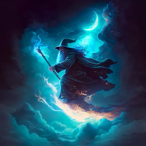 Electric Wizard Wallpaper, Wizard With Spellbook, High Fantasy Wizard, Wizard Rpg, Wizard And Dragon, Blue Wizard Fantasy Art, Clouds At Night, Space Wizard, Time Wizard