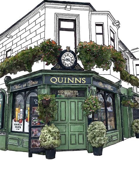 🌟✨ Lazy Sunday mornings are for finishing touches 🎨🖌️. Just wrapped up this piece of Quinn’s Bar, Newcastle Co. Down, an Irish pub that holds so many stories within its walls. Who else loves a quiet start to the day creating something beautiful? 🍀💚 #SundayVibes #IrishPub #QuinnsBar #NewcastleCoDown #ArtLovers #LazyMorning #irishart #irishpub #lazysunday #artoftheday Pub Drawing, Ireland Pubs, Bar Painting, Alcohol Pictures, Irish Bar, Lazy Sunday Morning, Home Pub, Lazy Morning, Irish Art