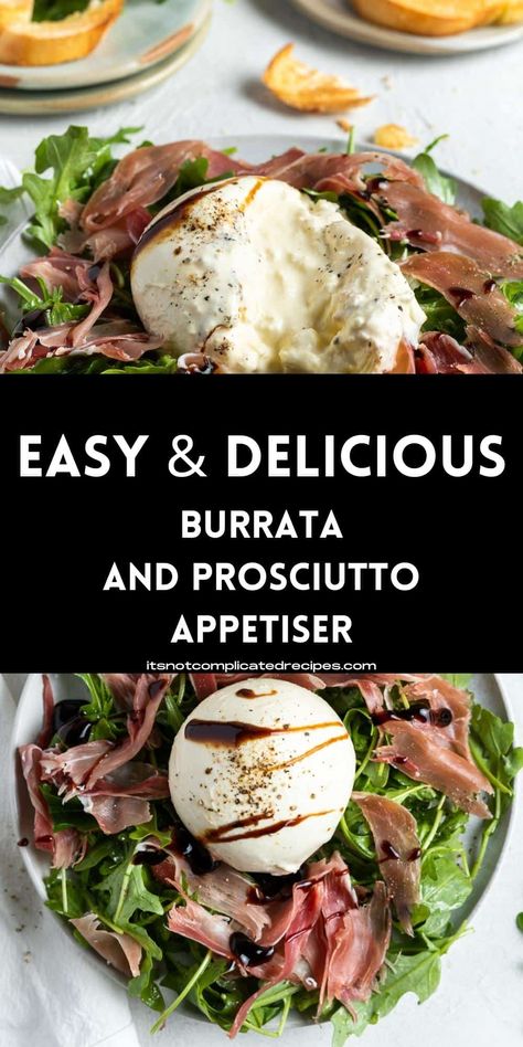 Procuitto Recipes, Prosciutto Appetizer, Plated Salad, Burrata Recipe, Complicated Recipes, Canapes Recipes, Burrata Salad, Savoury Recipes, Boat Food