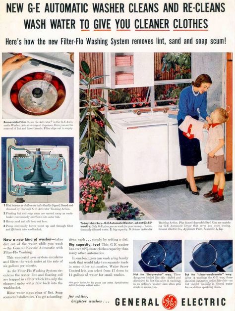 1950s washing machines & dryers: The retro way to do laundry 9 Ge Washer And Dryer, Vintage Washing Machine, Vintage Kitchen Appliances, Old Washing Machine, 60s Home, Vintage Appliances, Vintage Laundry, Evening Post, Saturday Evening Post