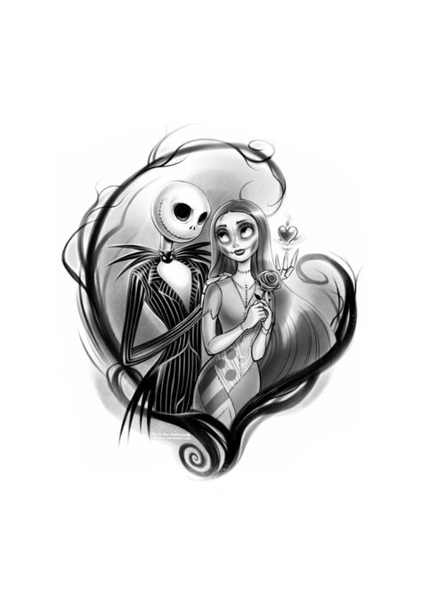 Skellington Drawing, Jack And Sally Tattoo, Sally Tattoo, Jack Skellington Drawing, Cinderella Tattoo, Nightmare Before Christmas Quotes, Tattoo Nightmares, Christmas Tattoos, Jack Skellington Tattoo