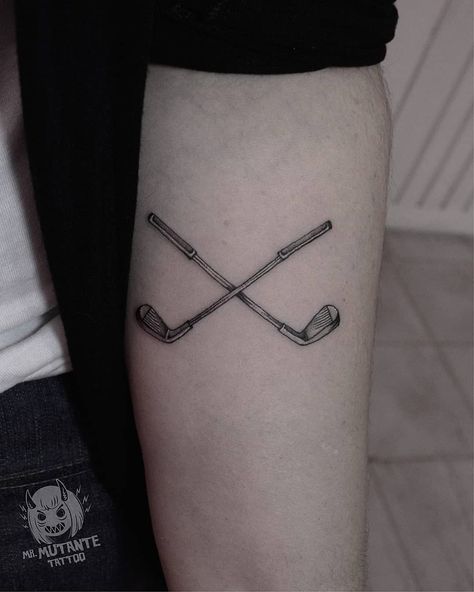 golf tattoo • Instagram Golf Club Tattoo Ideas, Golf Tattoo Ideas For Men, Golf Tattoo, Soccer Tattoos, Club Tattoo, Tattoo Instagram, Dad Tattoos, Golf Clubs, Golf