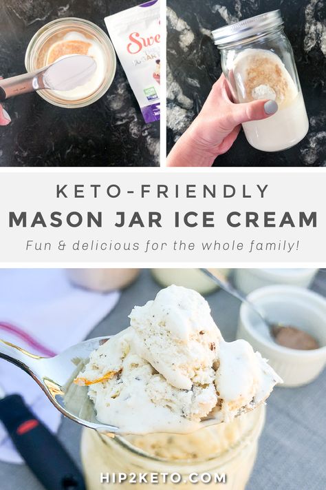 Ice Cream Mason Jars, Mason Jar Ice Cream Recipe, Mason Jar Ice Cream, Jar Ice Cream, Low Carb Ice Cream Recipe, Craving Ice Cream, Sugar Free Ice Cream, Ice Cream Recipes Machine, Keto Seafood