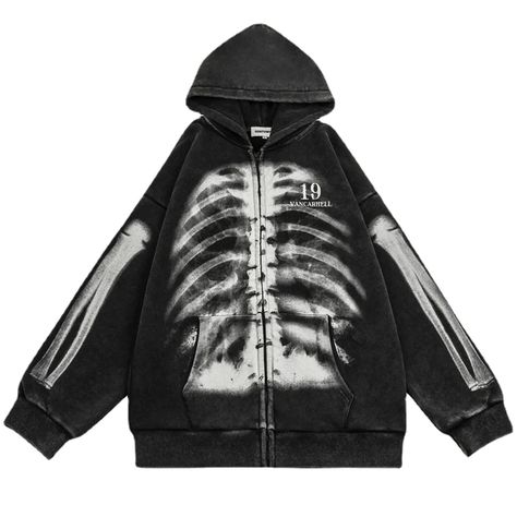 Y2K Grunge Skull Skeleton Print Fleece Punk Gothic Zipper Hoodies – AeeTee Cool Black Aesthetic, Black Aesthetic Fashion, Hoodie Skeleton, Skeleton Hoodie, Streetwear Coat, Zipper Hoodies, Vintage Skeleton, Skull Clothing, Skeleton Print