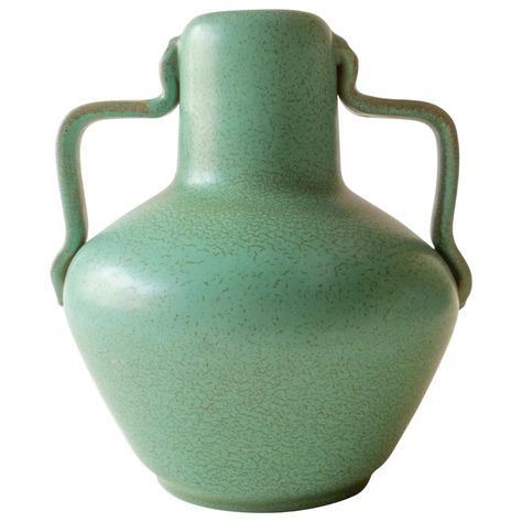 Ewald Dahlskog for Bo Fajans, Swedish Speckled Green Glaze Vase with Handles For Sale at 1stDibs Swedish Ceramics, Vase With Handles, Art Deco Vases, Reptile Skin, Art Deco Vase, Scandinavian Ceramic, Pottery Jug, Pottery Gifts, Art Deco Table