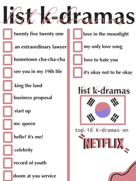 A list of 16 k-dramas in netflix Netflix Codes For Kdrama, Netflix Codes Kdrama, K Drama Checklist 2023, K Drama Netflix List, 2023 Kdrama Checklist, Netflix Kdrama Checklist, Kdrama Netflix List, K Drama Checklist, Only For Love Drama