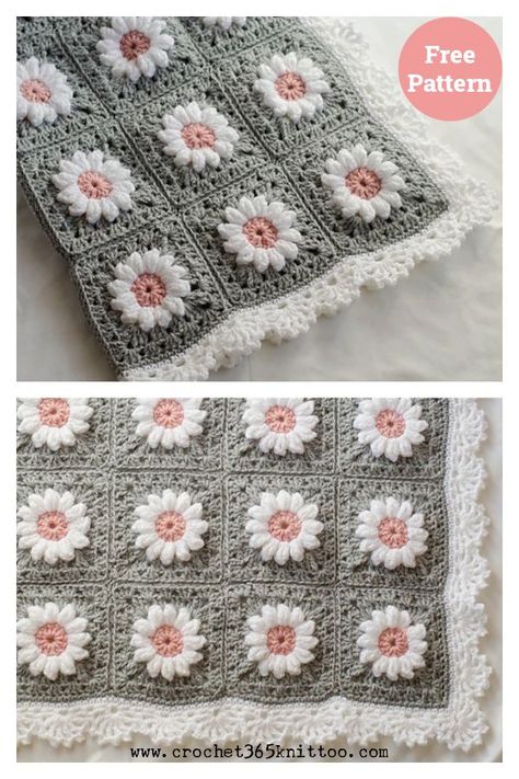 Daisy Granny Square Afghan Free Crochet Pattern Daisy Blanket, Crochet Shapes, Daisy Granny Square, Cake Rolls, Granny Square Afghan, Crochet Blanket Designs, Crochet Daisy, Different Stitches, Crochet Bebe