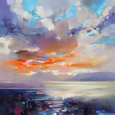 Japanese Wave Painting, Scott Naismith, Sunrise Painting, Wave Painting, Landscape Art Painting, Sky Painting, Sunset Art, Paintings I Love, Sunset Painting