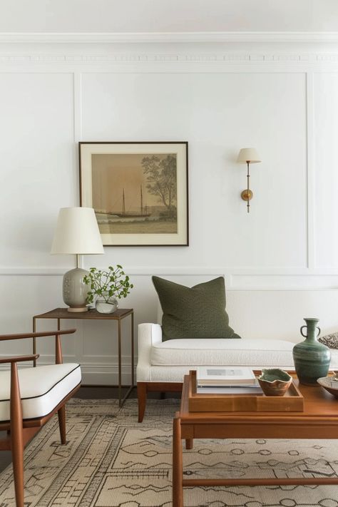 Mid Century Living Room Colors, Mid Century Traditional Living Room, Warm Mid Century Modern, Goodman House, Midcentury Modern Living Room Decor, Mid Mod Living Room, Transitional Mid Century Modern, Mid Century Living Room Decor, Mcm Living