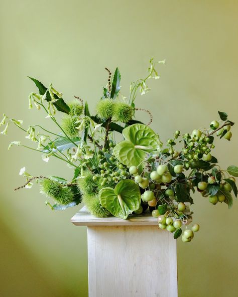 Greenery Floral Arrangements, Green Floral Arrangements, Green Anthurium, Rooftop Dinner, Monochromatic Flowers, Modern Floral Arrangements, Green Centerpieces, Greenery Arrangements, Beautiful Bridal Bouquet