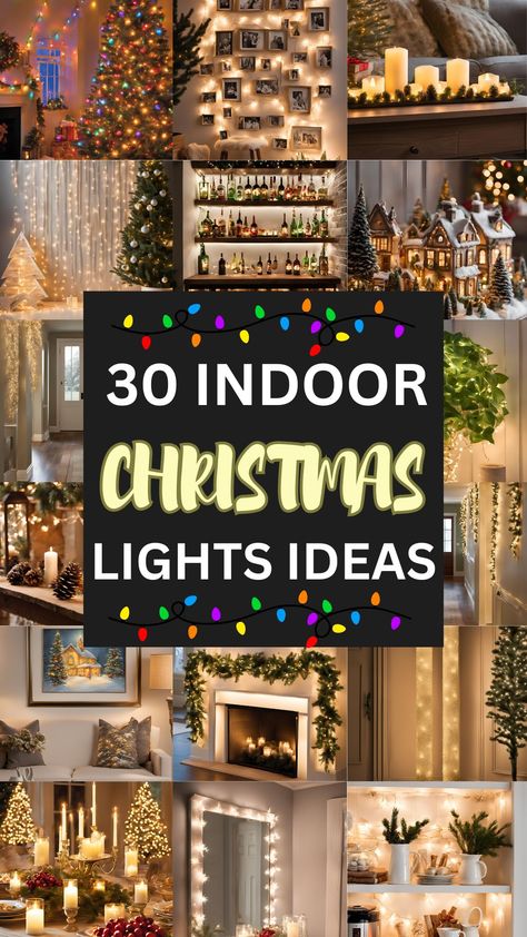 indoor Christmas lights ideas Indoor Xmas Lights Decorating Ideas, Tiny Lights Decoration, Christmas Fairy Lights Decoration, Creative Christmas Lights, Christmas Indoor Lights Ideas, Christmas String Lights Ideas, Fairy Light Christmas Decor Diy, Indoor Christmas Lights Ideas Ceilings, Christmas Light Ideas Indoor