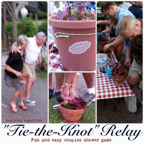 "Tie-the-Knot" Relay: fun and easy couples shower game - Other Wedding Ideas Couples Wedding Shower Games, Luau Bridal Shower, Couple Shower Games, Wedding Party Games, Bridal Party Games, Fiesta Bridal Shower, Bridal Shower Activities, Couples Bridal Shower, Couple Wedding Shower